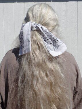 Hand Crafted Bandana Bow HAIR Tie WHITE BLACK